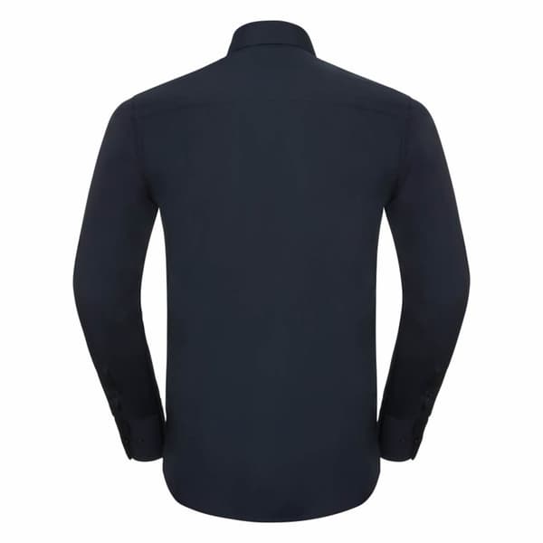Russell Collection Langærmet poly-bomulds-poplin-skjorte med lang ærme til mænd, der er nem at pleje og skræddersy