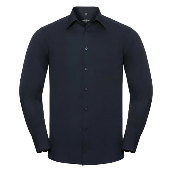 Russell Collection Langærmet poly-bomulds-poplin-skjorte med lang ærme til mænd, der er nem at pleje og skræddersy