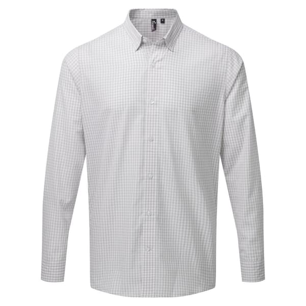 Premier Maxton Check långärmad skjorta för män Silver/White M
