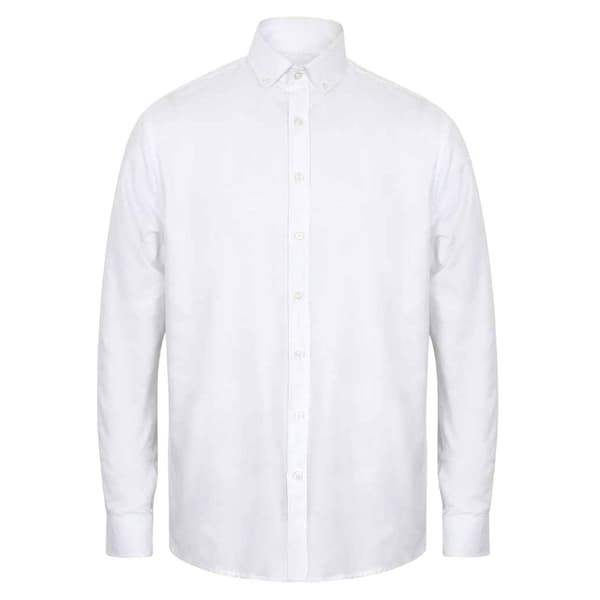 Henbury Herre moderne langærmet Oxford-skjorte med klassisk pasform White XL