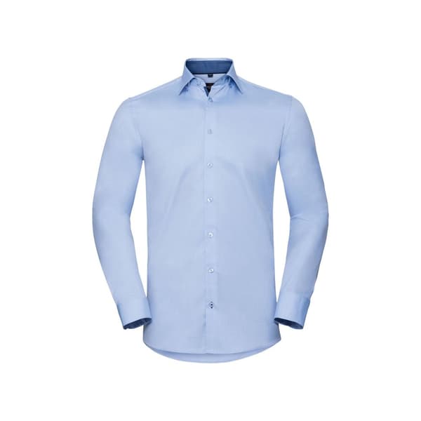 Russell Mens Contrast Herringbone Stitch Tailored Long-Sleeved Formal Shirt