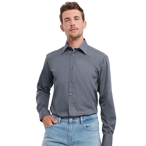 Russell Collection Långärmad formell skjorta i lättskött polycotton för herrar