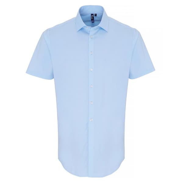 Premier Mens Poplin Stretch Short-Sleeved Shirt