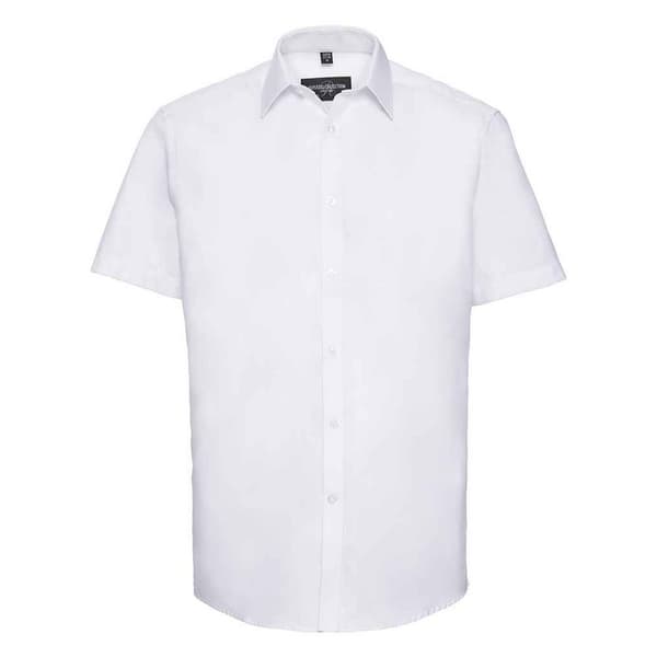 Russell Collection Fiskbensmönstrad kortärmad formell skjorta för män White 17in