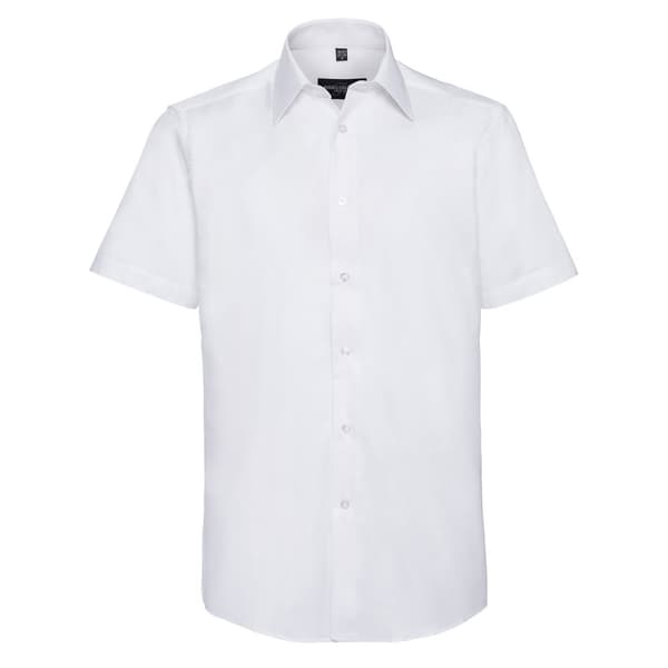 Russell Collection Mens Plain Oxford Easy-Care Short-Sleeved Shirt White 16in