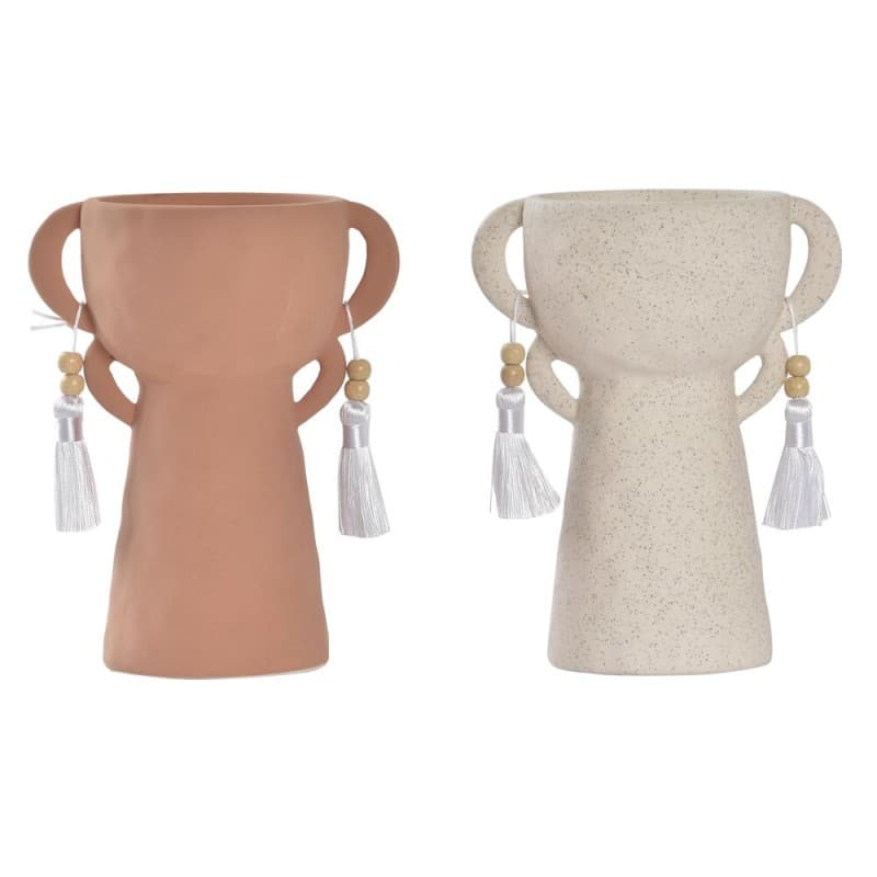 Vas DKD Home Decor Kräm Keramik Terrakota n Boho (2 antal) (15 x 11 x 19,5 cm)
