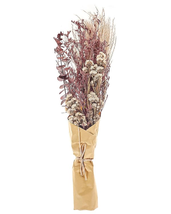 Kuivakukkakimppu vaaleanpunainen 13 x 55 cm kuivatut kukat paperikääre boho maalaismainen