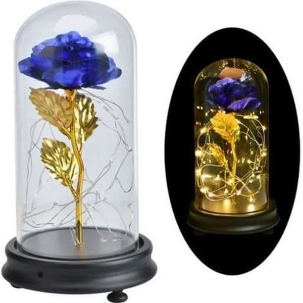Eternal Rose LED Beauty and the Beast - Guld och Blå - Sovrum - Rose Gold Folie + Trä och Glas