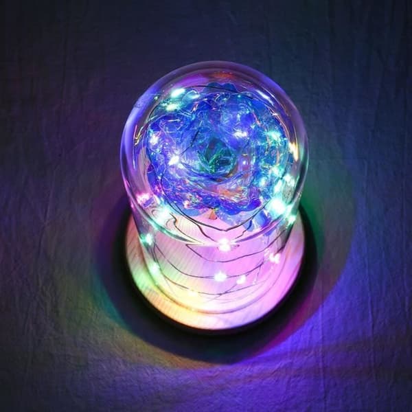 "Beauty and the Beast" Rose Gold Folie Rose Lamp Colorful Rose Flower Eternal Rose - Colorful Lights
