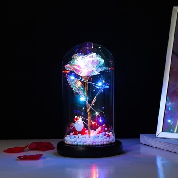 Färgglad Eternal Rose Lamp - Färgade rosor med bladguld - Santa Claus