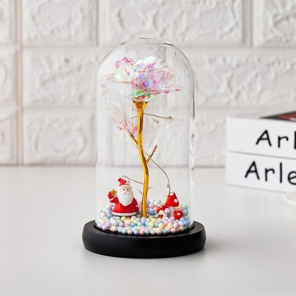 Färgglad Eternal Rose Lamp - Färgade rosor med bladguld - Santa Claus