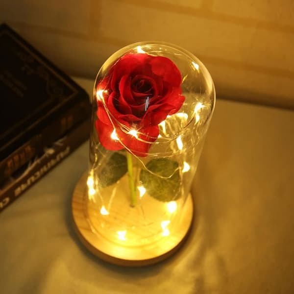 Beauty and the Beast Enchanted Rose Elegant glaskupol med LED-lampor - Beige bas