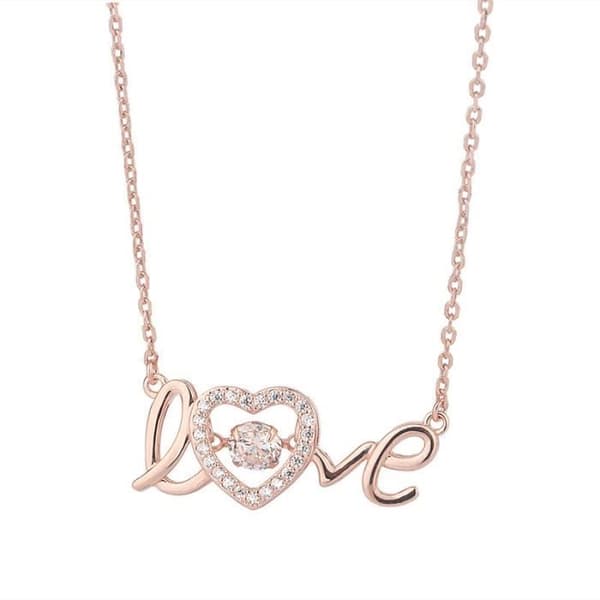 Smart bokstav LOVE halsband enkelt bankande hjärta hänge nyckelben kedja hals kedja med röda eviga rosor, en present till henne