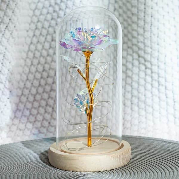 "La Belle och Besten" Ros Blad guld Ros Lampa Blomma Färgglad Ros Evig Ros - Varm vitt ljus - Present för semestern