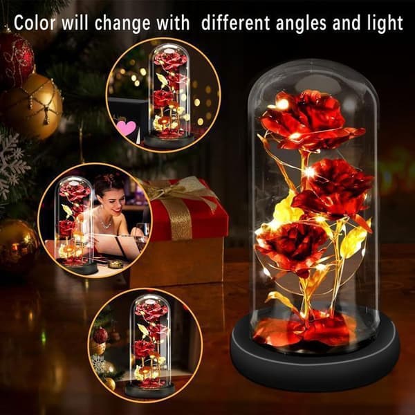 Eternal Rose and LED Light - Faux Rose LED-glasskärm - "Beauty and the Beast" - Mors dag/St Va