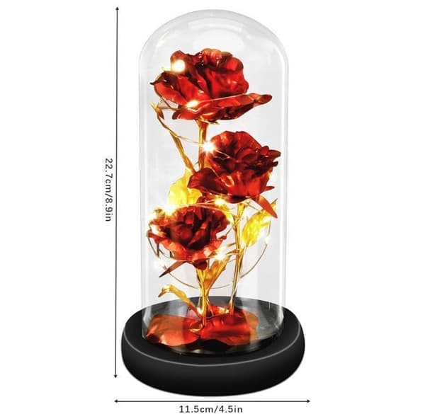 Eternal Rose and LED Light - Faux Rose LED-glasskärm - "Beauty and the Beast" - Mors dag/St Va