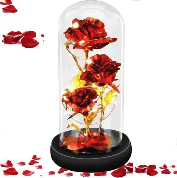Eternal Rose and LED Light - Faux Rose LED-glasskärm - "Beauty and the Beast" - Mors dag/St Va