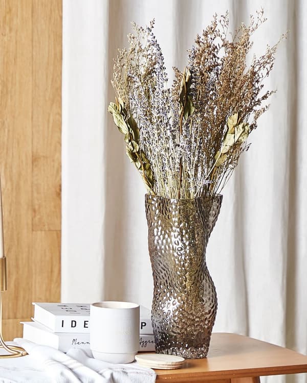Tørket Blomsterbukett Fiolett Grønn Naturlige Tørkede Blomster 70 cm Borddekorasjon