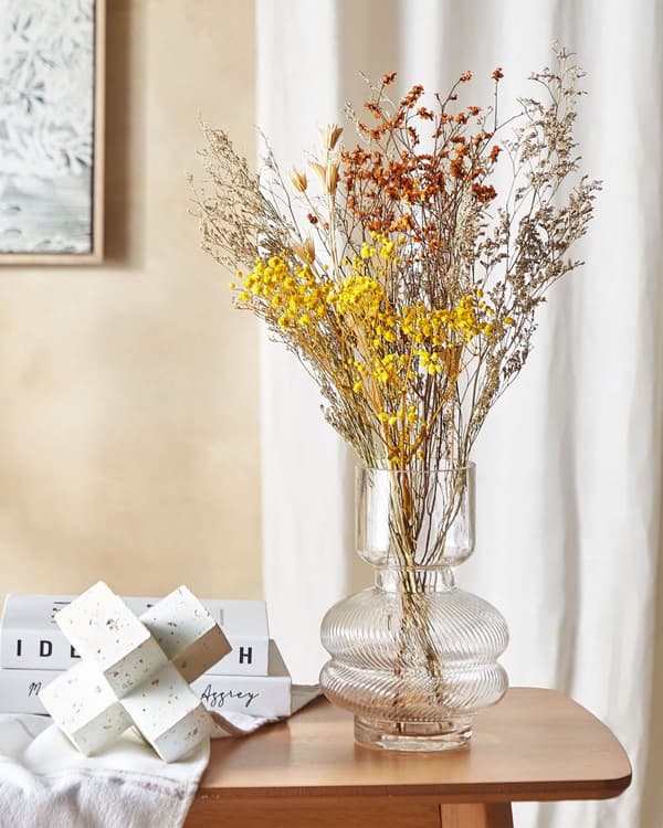 Tørket Blomsterbukett Oransje Gul Naturlige Tørkede Blomster 65 cm Borddekorasjon