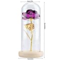 Miniatyrbild 3 av 4: Eternal Rose LED-rosblad "Beauty and the Beast" LED-ljus med fallen i glaskupol på en träbas (lila H0103D