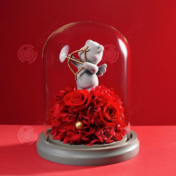 INN® Cupid Confessions Flockad Björn Forever Blommor Riktiga blommor Rosor Semesterpresent till flickvän Födelsedagspresent