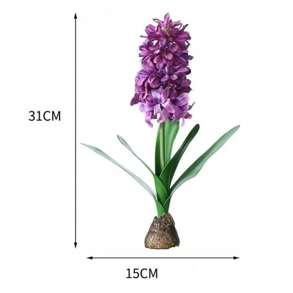 KUNSTIG HYACINT MED BLADE OG LØG 31 cm naturtro