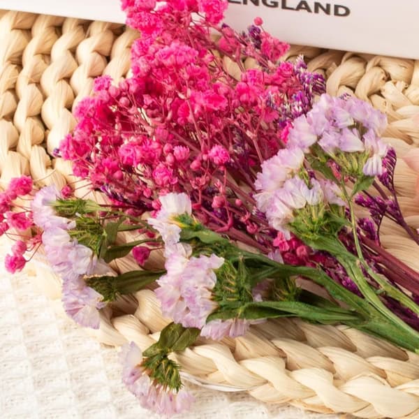 Lille tørret blomsterdekoration med papkasse – tørrede blomster til håndarbejde, harpikshåndværk, lykønskningskort og scrapbog
