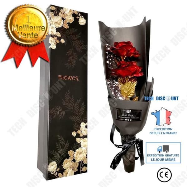 TD® Rose Bukett 2 Guldblad till flickvän Hustru Imitation Gold Eternal Roses Alla hjärtans dag present