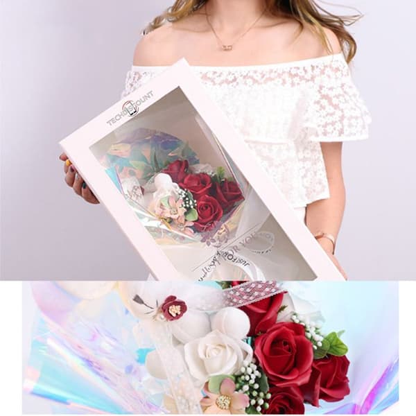 TD® Bukett med eviga blommor röd vit blå present födelsedag Julbröllopsfest originalskapande skönhetsfirande