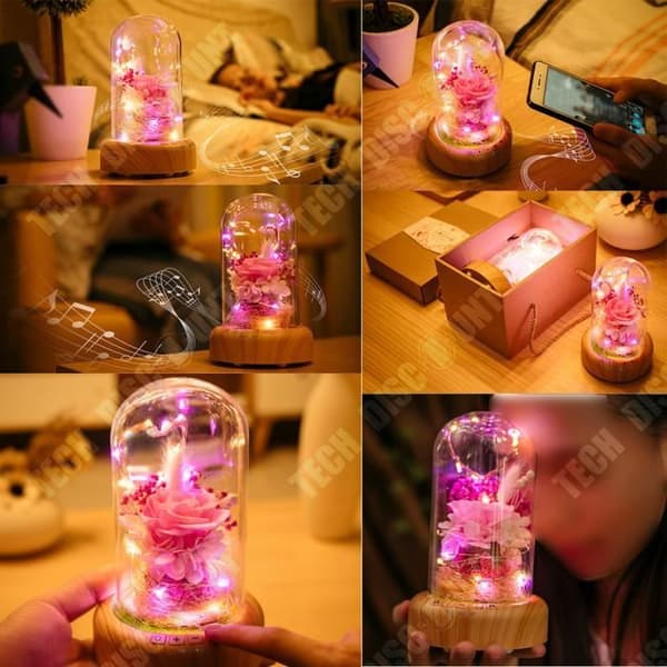 TD® Eternal Flower Gravid klocka Bluetooth LED-dekoration Rose USB Lamp Skrivbord Romantisk presentidé Högtalare Nattljud