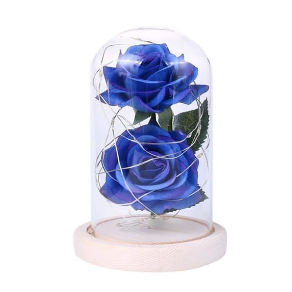 Dekoration - Eternal Flower 2 - LED Nattljus - Glas och Trä - Rosa och Blå - 20LED