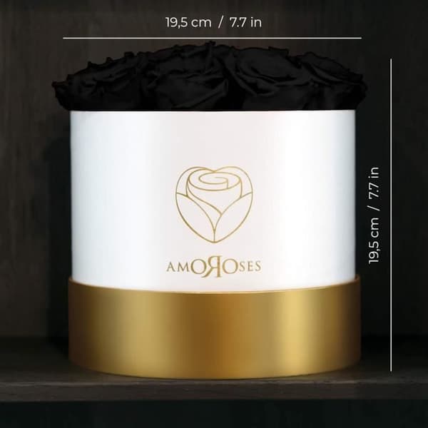 Amoroses Begränsad Upplaga - Presentförpackning 12 Stabiliserade Eviga Rosor - Elegant Bukett av Verkliga Blommor Vit Box med