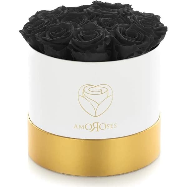 Amoroses Begränsad Upplaga - Presentförpackning 12 Stabiliserade Eviga Rosor - Elegant Bukett av Verkliga Blommor Vit Box med
