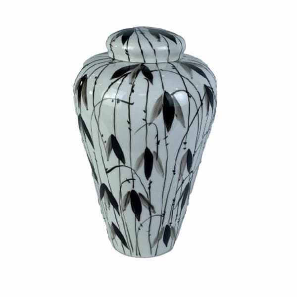 Keramikskål DKD Home Decor Porslin Svart Vit Orientalisk Löv av en växt (23 x 23 x 33 cm)