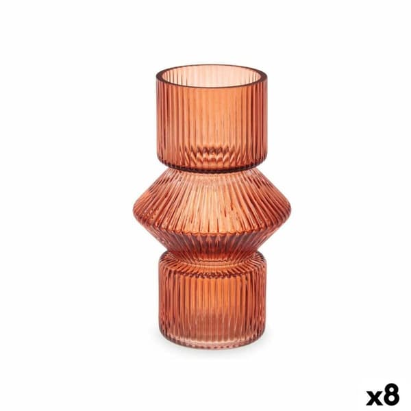Vas Ränder Orange Glas 9,5 x 16,5 x 9,5 cm (8 antal)
