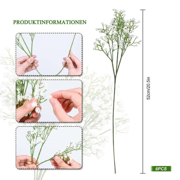 6-pack konstgjorda brudslöjsbuketter, konstgjorda nejlikor, dekorationsblommor, lämpliga för bröllop och heminredning