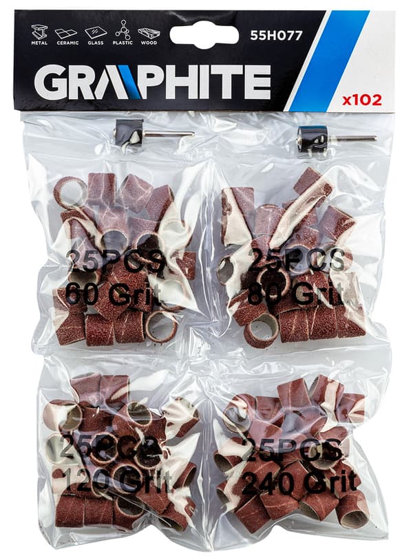 Hiomanauha 12,7 mm, K60, K80, K120, K240, sarja 100, + varsi 3,2 mm, 2 kpl.