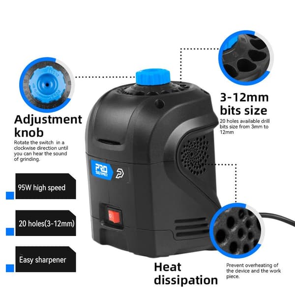 95W 1600RPM hushåll elektrisk borrslipare med kylfunktion, 3-12 mm spiralborrslipare, höghastighets automatisk slipning