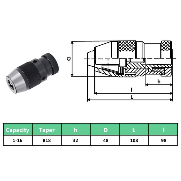 Snabbchuck MT2-B18 med 16 mm spännvidd - Borrchuck - Borrchuckar - Home & Living