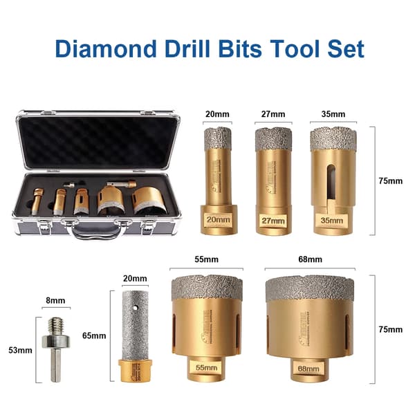 Diamantborrbits-set, 7 st, för porslin och kakel,M14-gänga, 7 stycken