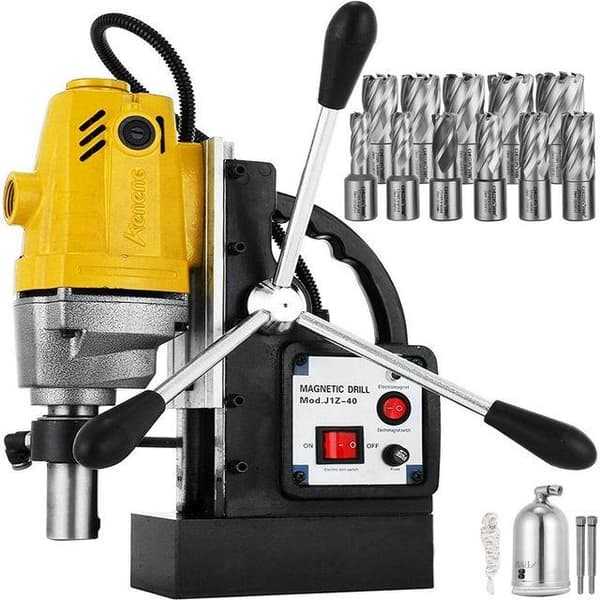 1100W 550RPM 12000N elektrisk magnetisk borrpress med 11st Kärnborr, dubbel laxstjärtsstyrskena, halkfritt handtag, enkel/arbetsbesparande operation