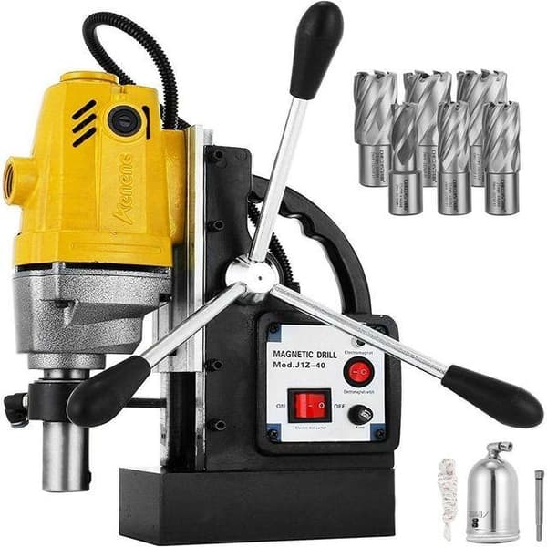 1100W 550RPM 12000N elektrisk magnetisk borrpress med 6 st Kärnborr, dubbel laxstjärtsstyrskena, halkfritt handtag, enkel/arbetsbesparande operation