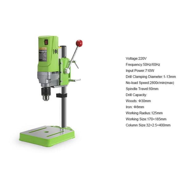 710W 2800r/min 6-växlad bordsborrmaskin, 60 mm spindelslag, 125 mm arbetsradie, 1-13 mm borrspänndiameter