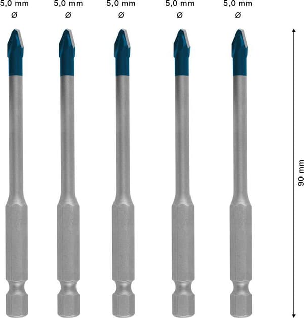 BOSCH Roofer Expert Hard Ceramic Hex-9 borr Ø 5 mm - 5 stycken - 2608900598