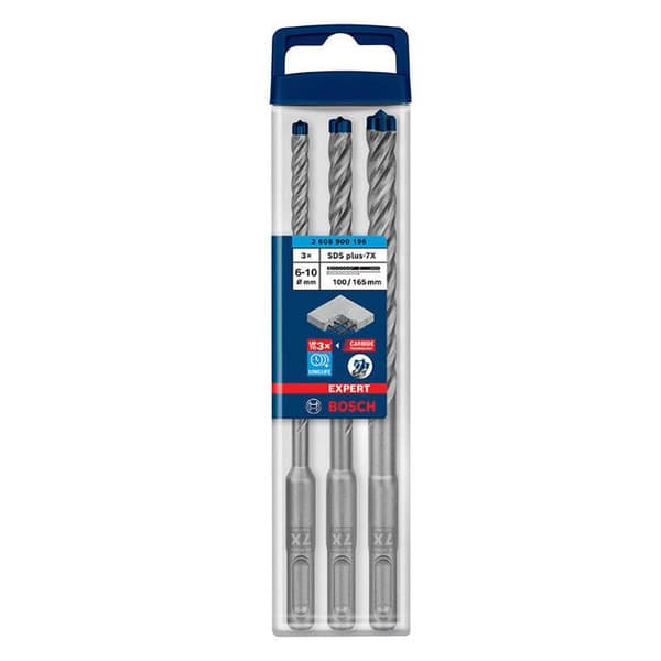 Låda med 3 betongborrar 4 skäreggar SDS-Plus 7X Expert BOSCH 6/8/10 mm - 2608900196