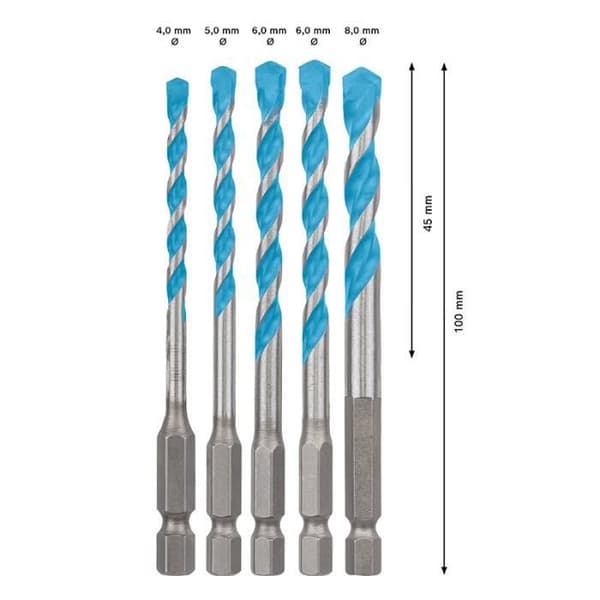 Låda med 5 MultiConstruction HEX-9 Expertborr 4 / 5 / 6 / 8 mm - BOSCH EXPERT - 2608900585