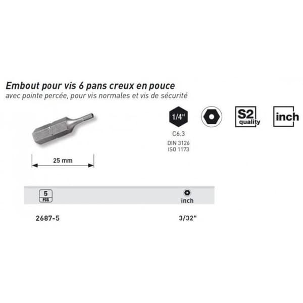 Emb. RÃ © si-six sid. cr.1 / 4 "25mm 3/32", 5st Kraftwerk 2687-5