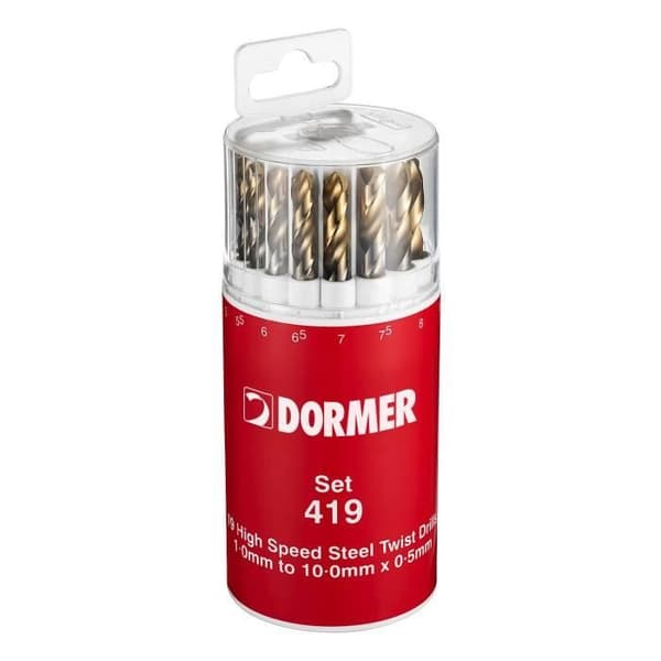 Låda med 19 borrar A002 - Diametrar 1 till 10 mm i intervall om 0,5 mm