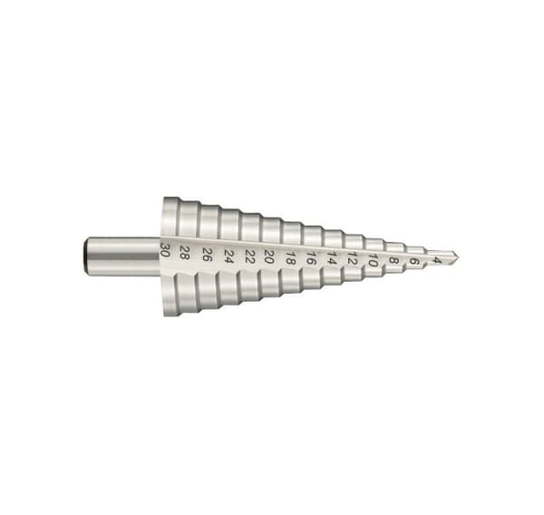 HSS-porapora Ø4-20 mm. Vaihe 2 mm. Suora huilu. Kirkas, päällystämätön. T-linja (rakkula)