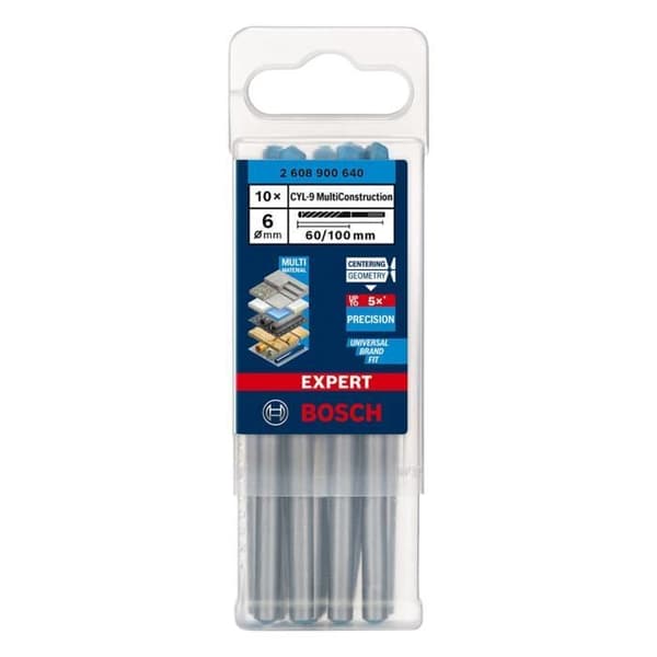 Forets - BOSCH - EXPERT CYL-9 - Set de 10 - Ø 6 x 100 mm - Stål MultiConstruction